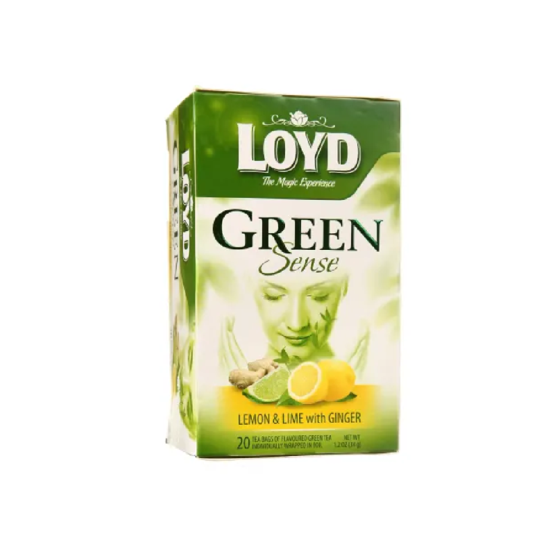 Arbata pakeliais LOYD SENSE, žalioji, citrinų-laimų ir imbiero, 20 vnt.